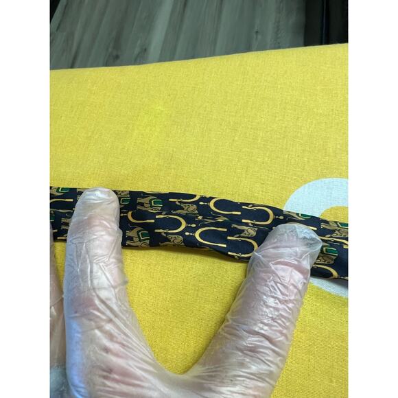 Vintage Luca Massei Blue and Gold Elephant Print Silk Tie - Picture 6 of 6